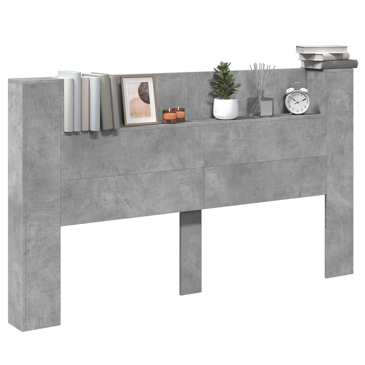 Testata Con Mobile E Led Calcestruzzo 180 X 16,5 X 103,5 Cm