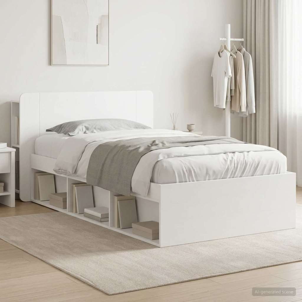 Telaio Del Letto Con Storage Con Testiera Bianco