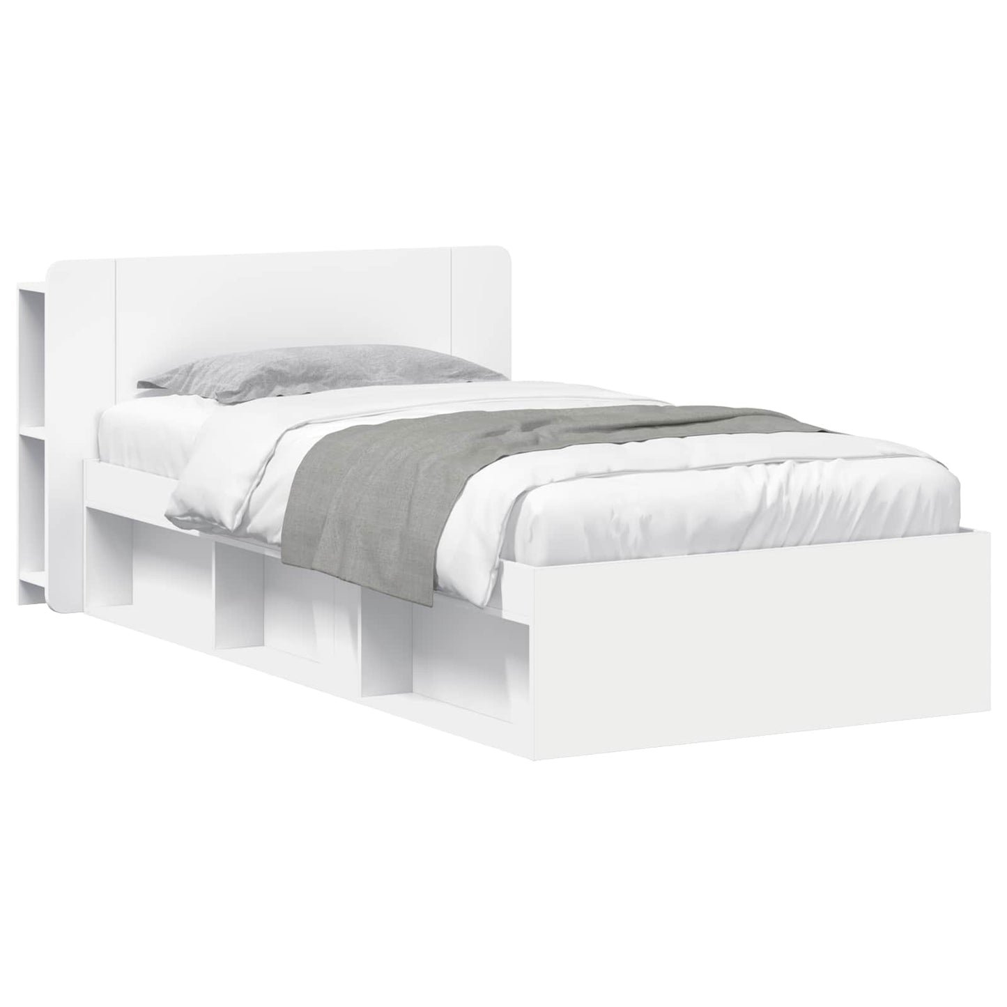 Telaio Del Letto Con Storage Con Testiera Bianco