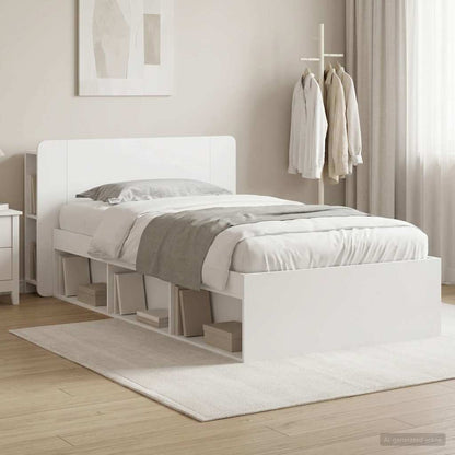 Telaio Del Letto Con Storage Con Testiera Bianco