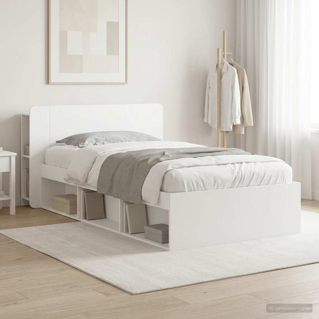 Telaio Del Letto Con Storage Con Testiera Bianco