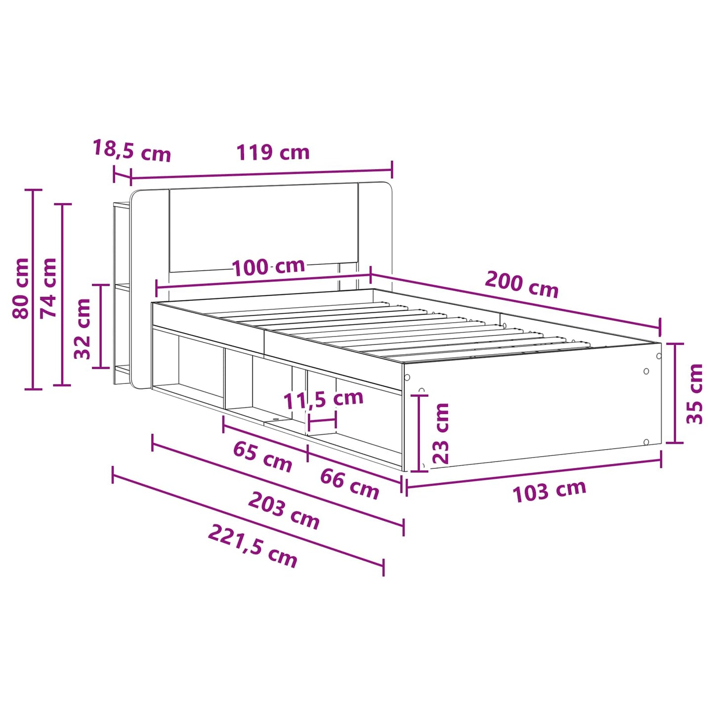 Telaio Del Letto Con Storage Con Testiera Bianco