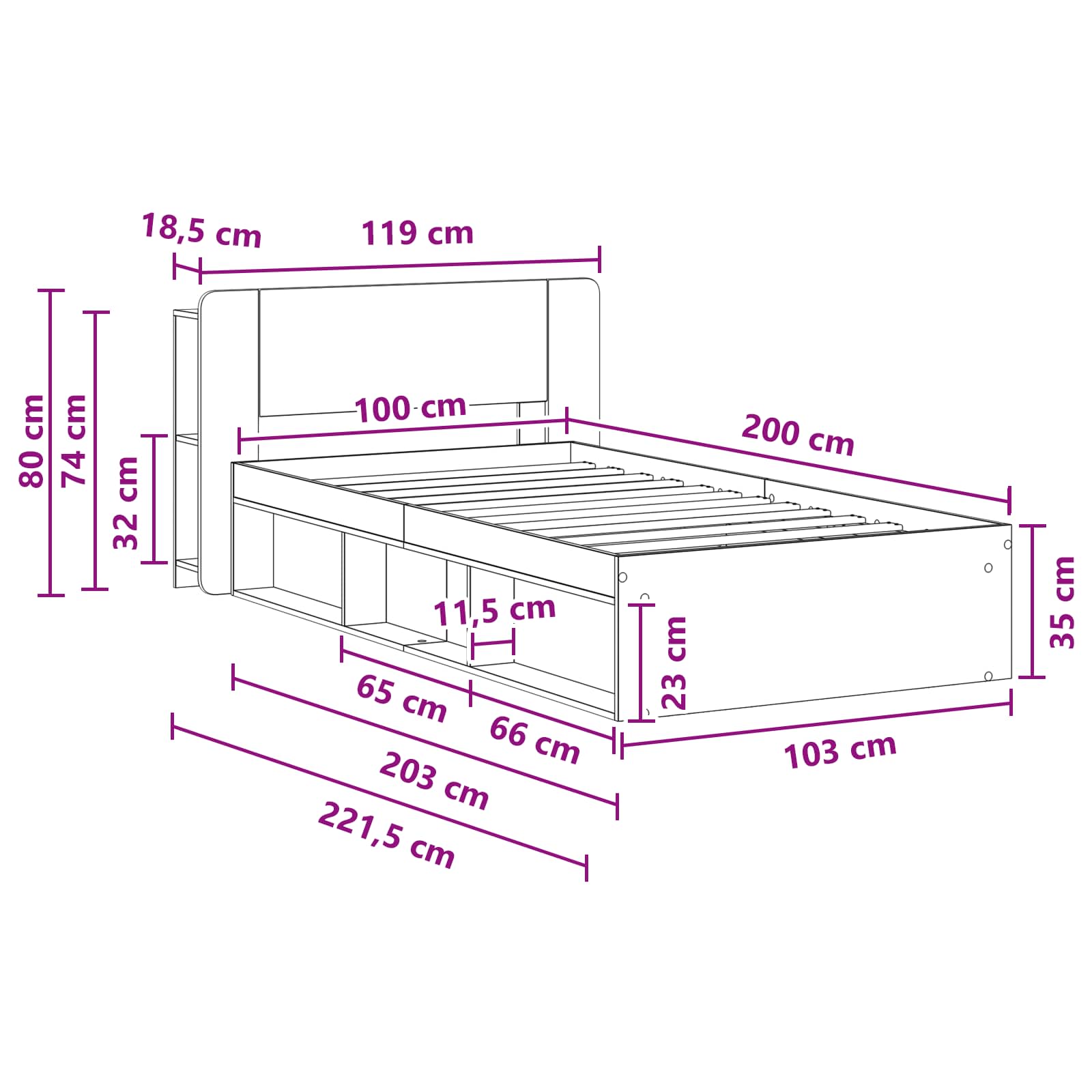 Telaio Del Letto Con Storage Con Testiera Bianco