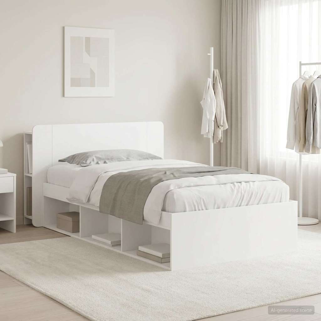 Telaio Del Letto Con Storage Con Testiera Bianco