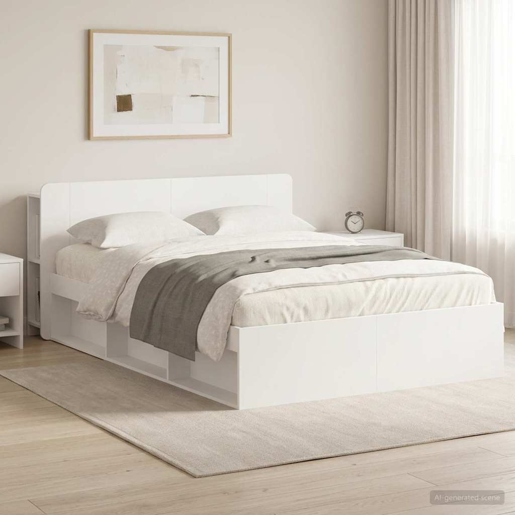 Telaio Del Letto Con Storage Con Testiera Bianco