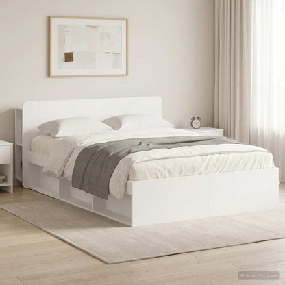 Telaio Del Letto Con Storage Con Testiera Bianco