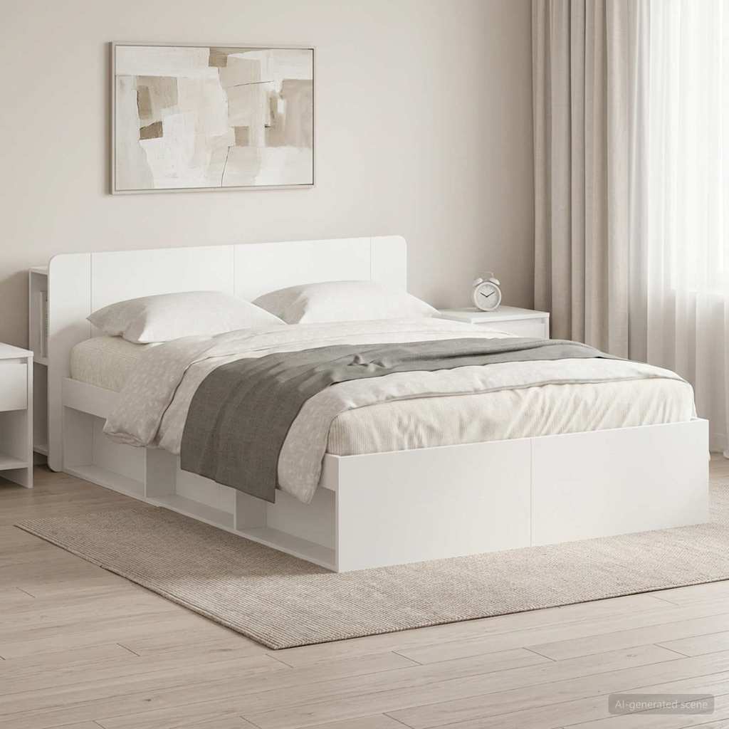 Telaio Del Letto Con Storage Con Testiera Bianco