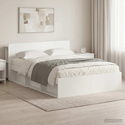 Telaio Del Letto Con Storage Con Testiera Bianco