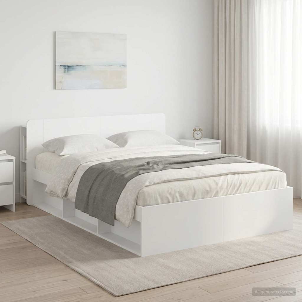 Telaio Del Letto Con Storage Con Testiera Bianco