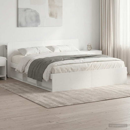 Telaio Del Letto Con Storage Con Testiera Bianco