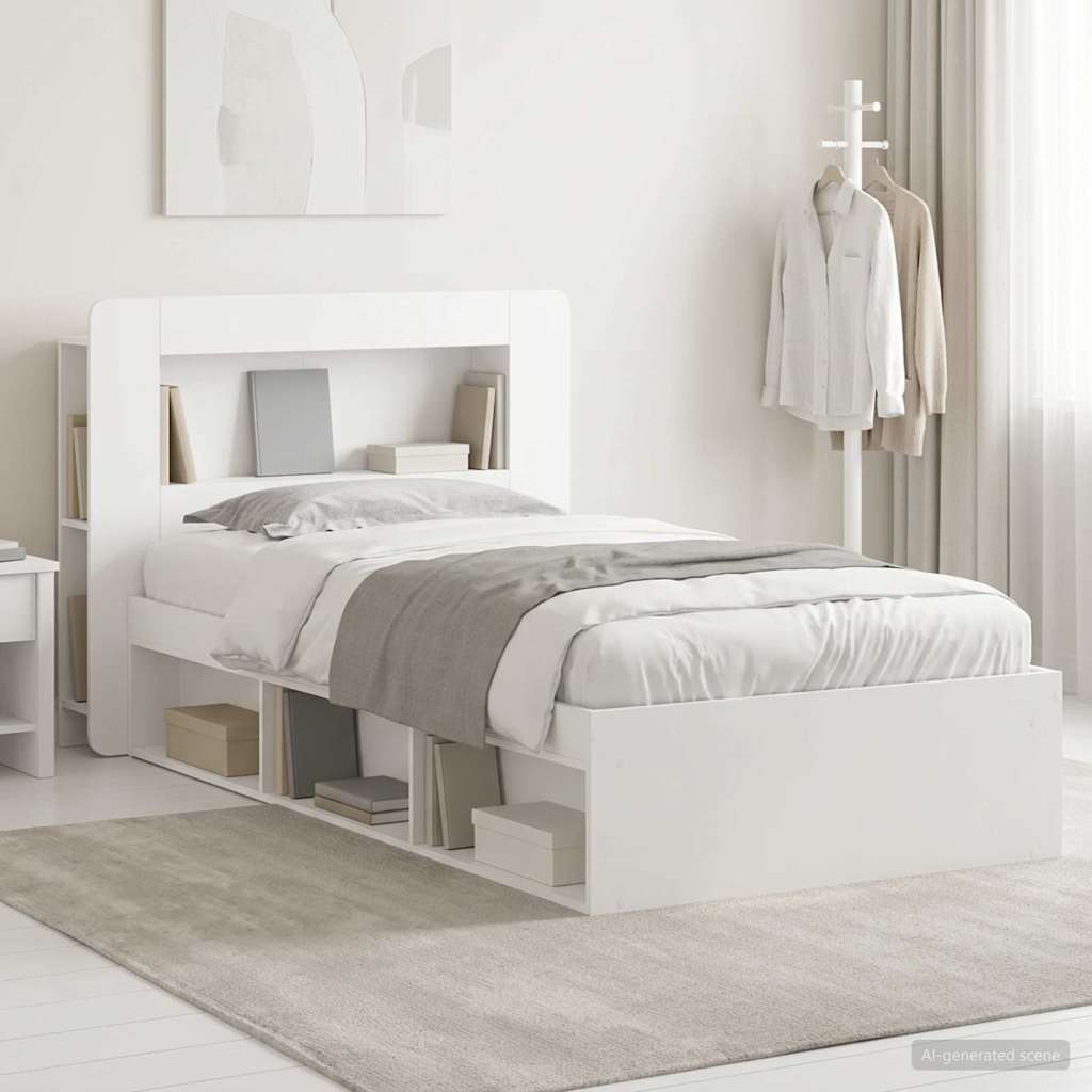 Telaio Del Letto Con Storage Con Testiera Bianco