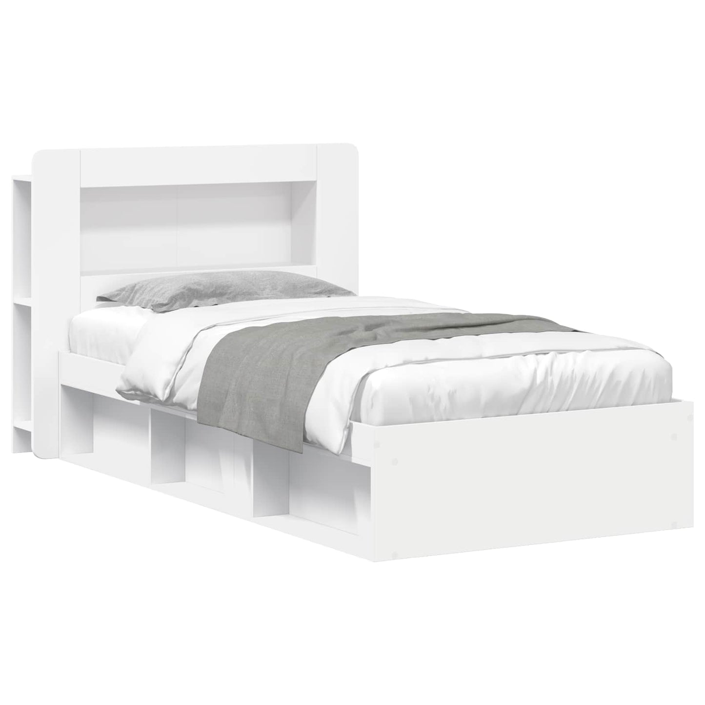 Telaio Del Letto Con Storage Con Testiera Bianco