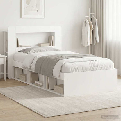 Telaio Del Letto Con Storage Con Testiera Bianco