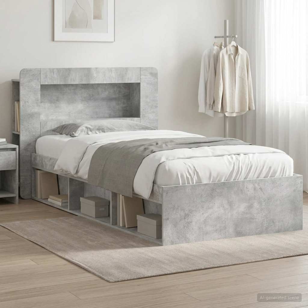 Telaio Del Letto Con Storage Grigio Cemento