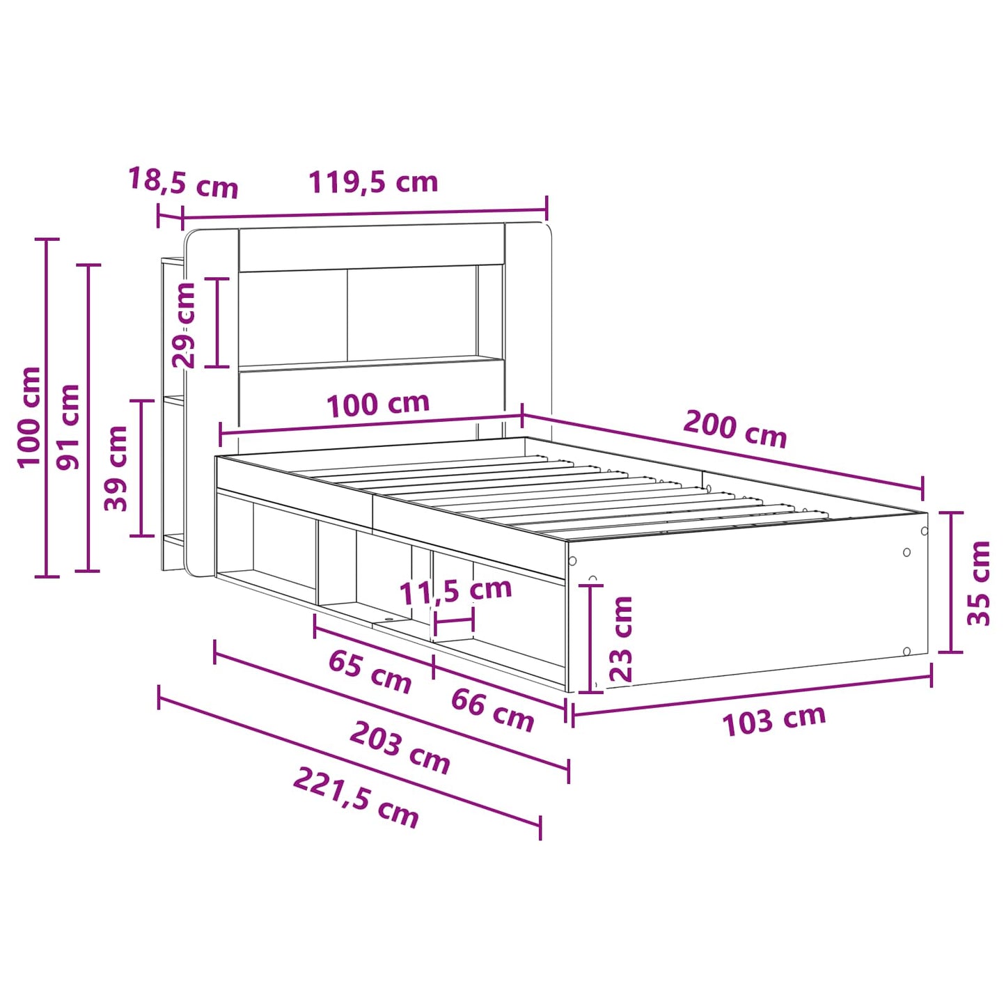 Telaio Del Letto Con Storage Grigio Cemento