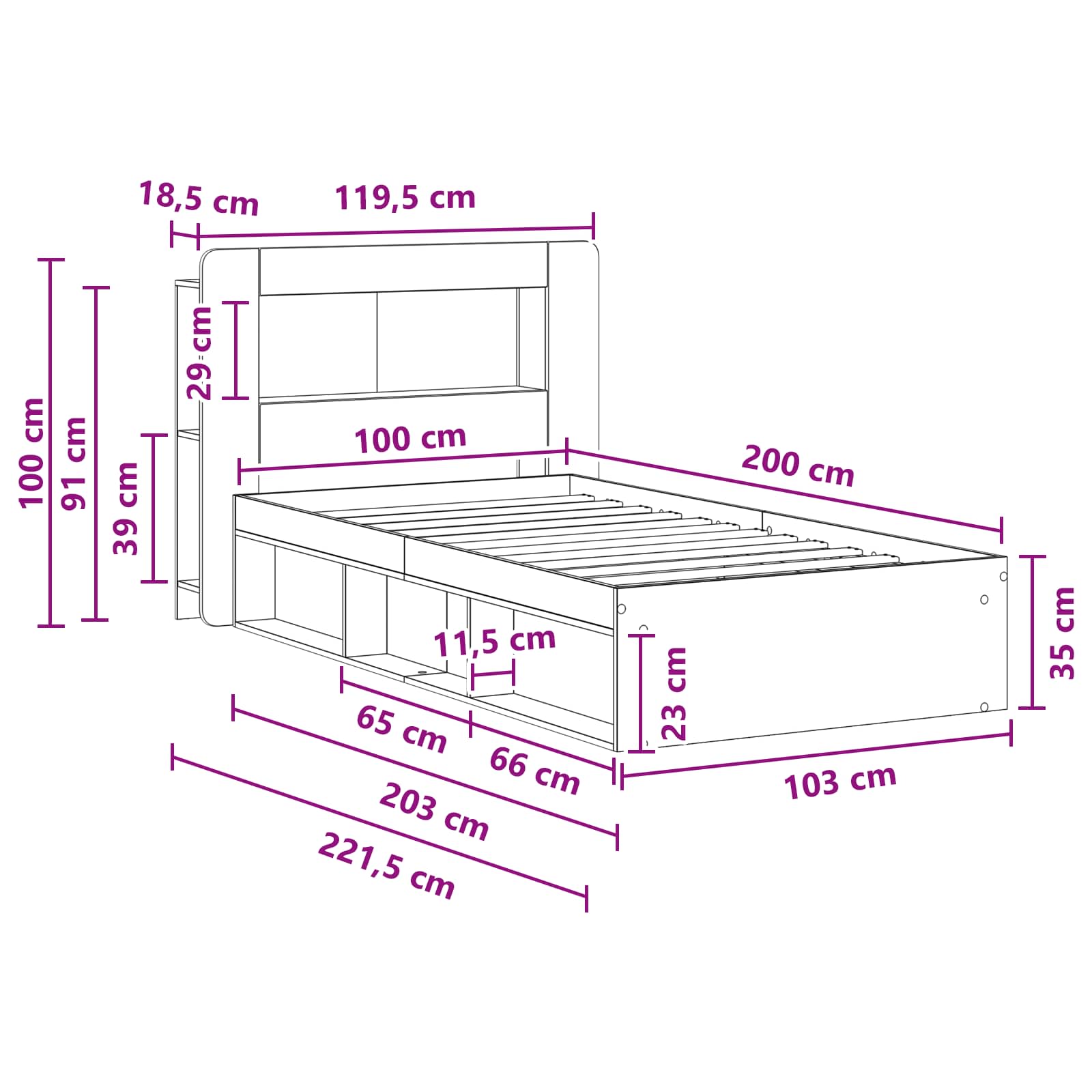 Telaio Del Letto Con Storage Grigio Cemento