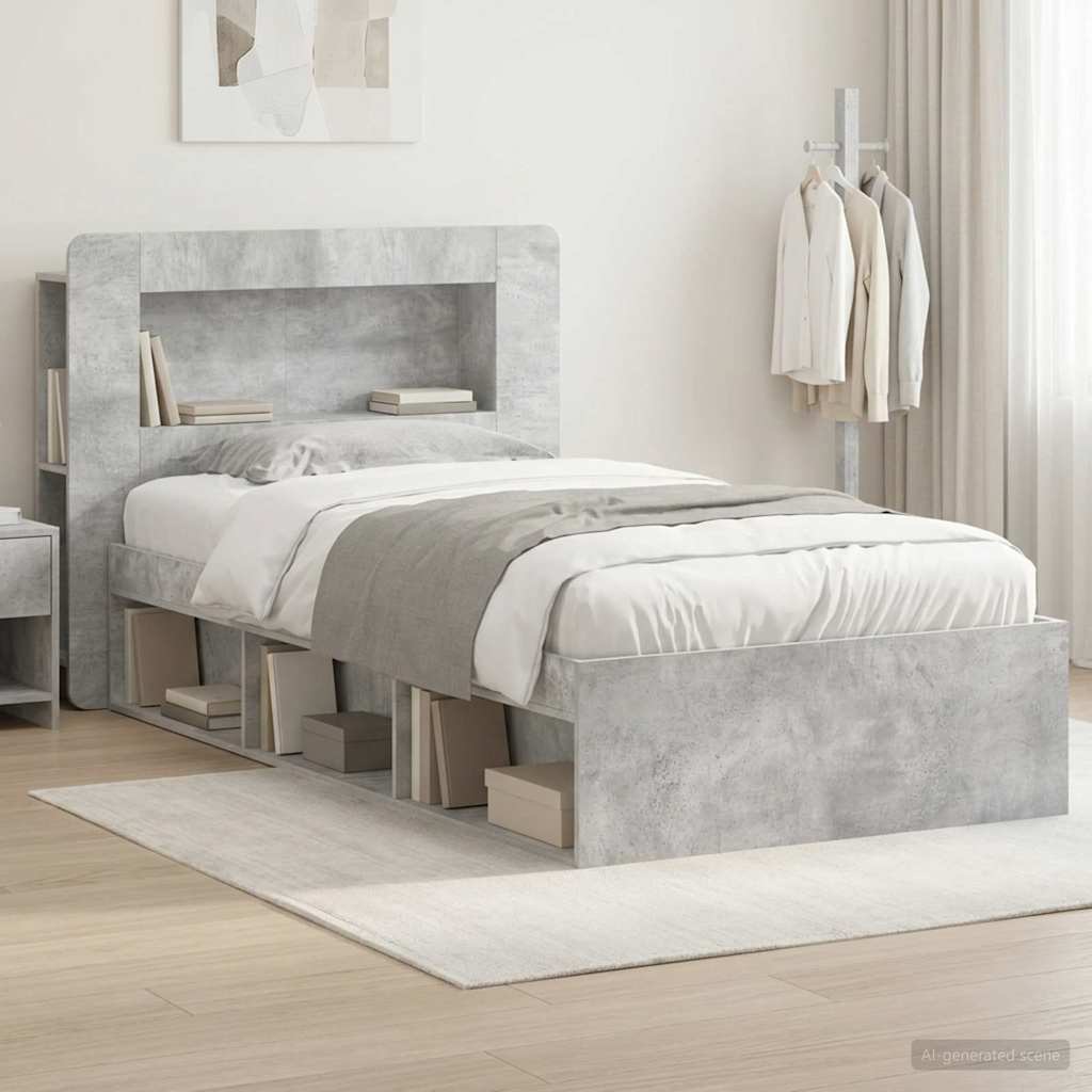Telaio Del Letto Con Storage Grigio Cemento