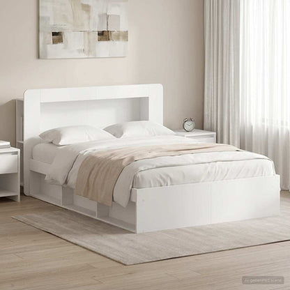 Telaio Del Letto Con Storage Con Testiera Bianco