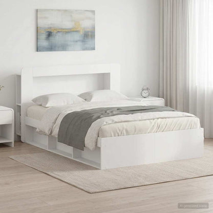 Telaio Del Letto Con Storage Con Testiera Bianco