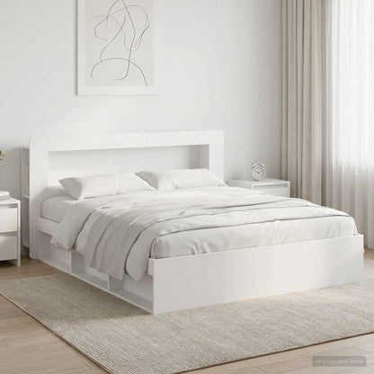 Telaio Del Letto Con Storage Con Testiera Bianco