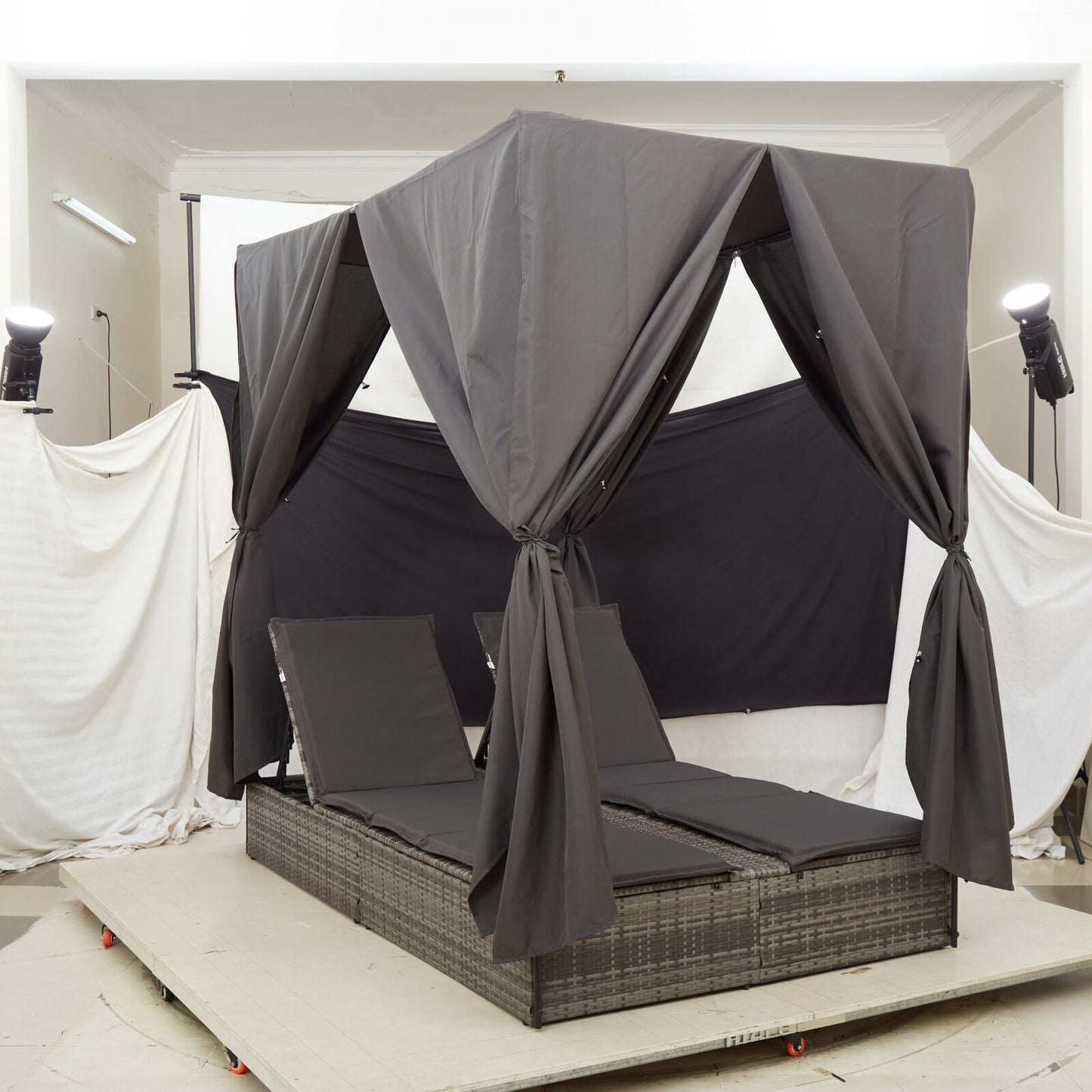 Lettino Da Sole Doppio Turchese 205 X 129 X 200 Cm Polyrattan