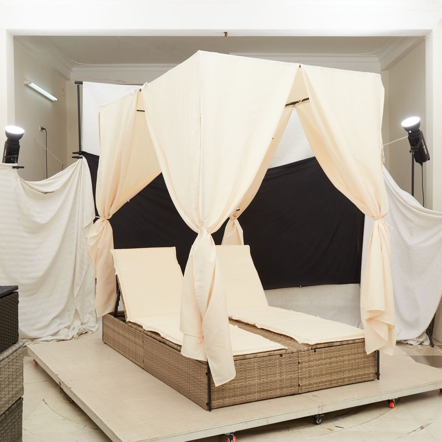 Lettino Da Sole Doppio Turchese 205 X 129 X 200 Cm Polyrattan