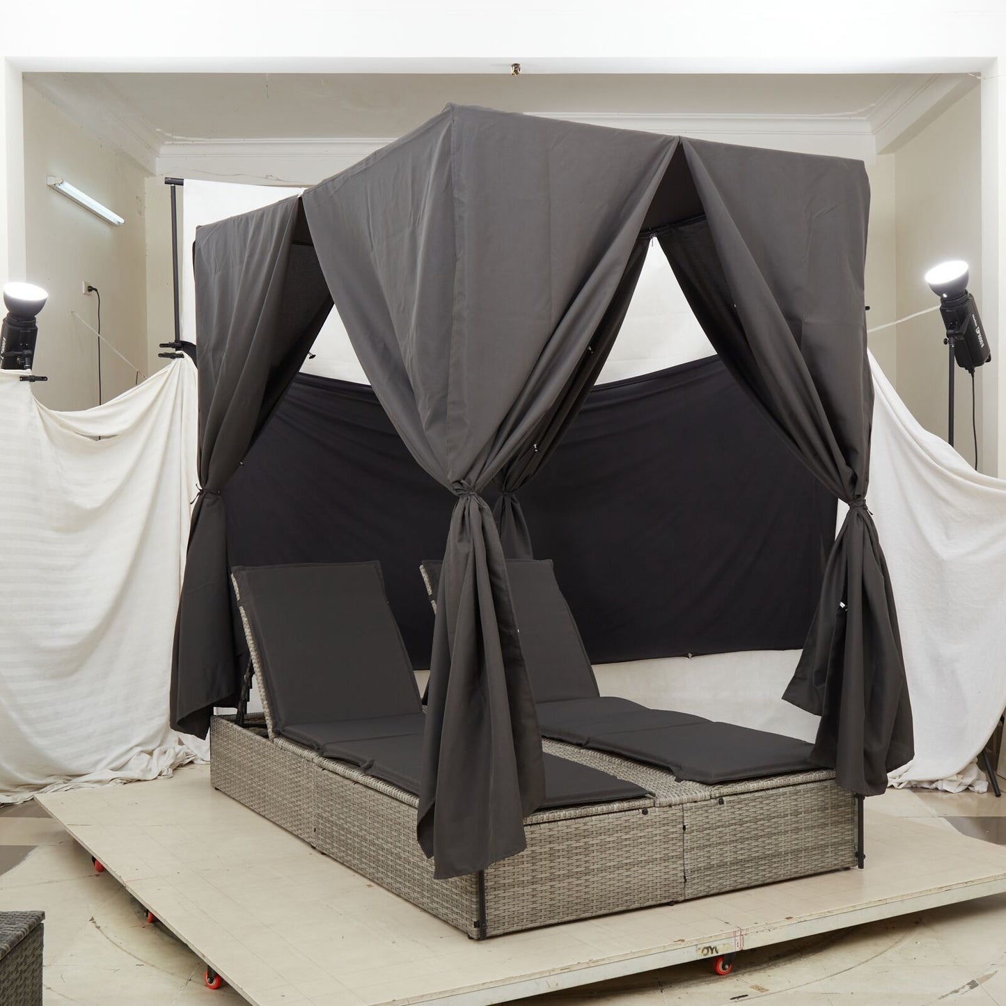 Lettino Da Sole Doppio Turchese 205 X 129 X 200 Cm Polyrattan